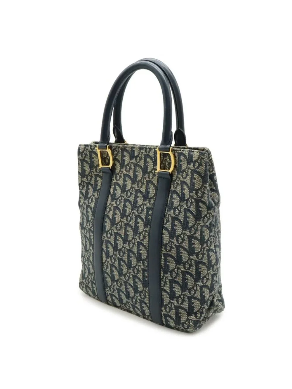 Dior Trotter Tote Jacquard Canvas Leather Navy Gold - Picture 2 of 8